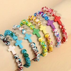 ➕➕➕2 for 12$➕➕➕Colorful Beaded Cross Bracelets- Blue/Blue